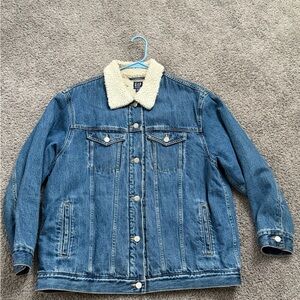 GAP Blue Denim Jacket with Cream Sherpa Collar